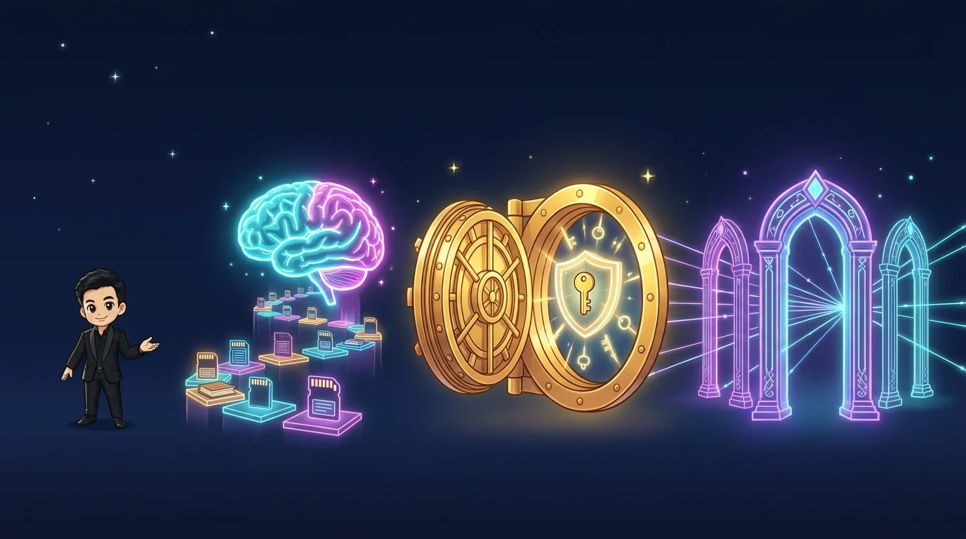 ภาพ Day 1 — ความจำของ AI · ตู้เซฟรหัสผ่าน · เชื่อมข้อมูลด้วย API